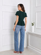 Women Square Neck Short Sleeve Top
