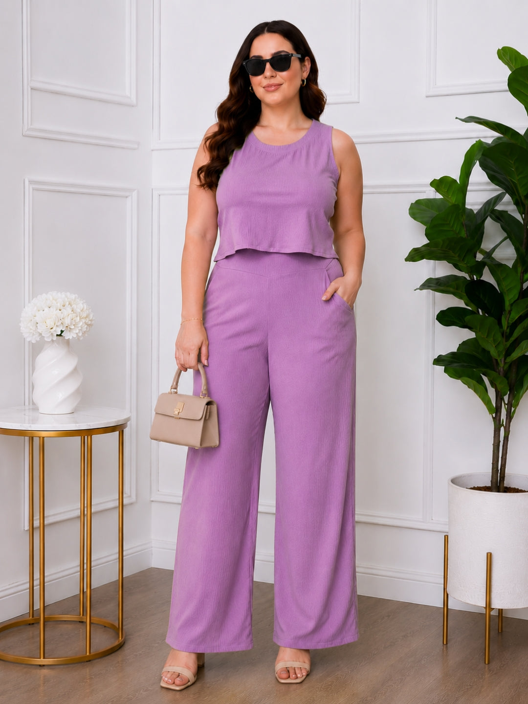Women's Plus Size Green Halter Neck Co-Ord Set