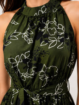 Clobug Women Halter Neck Sleeveless Printed Flared Dress
