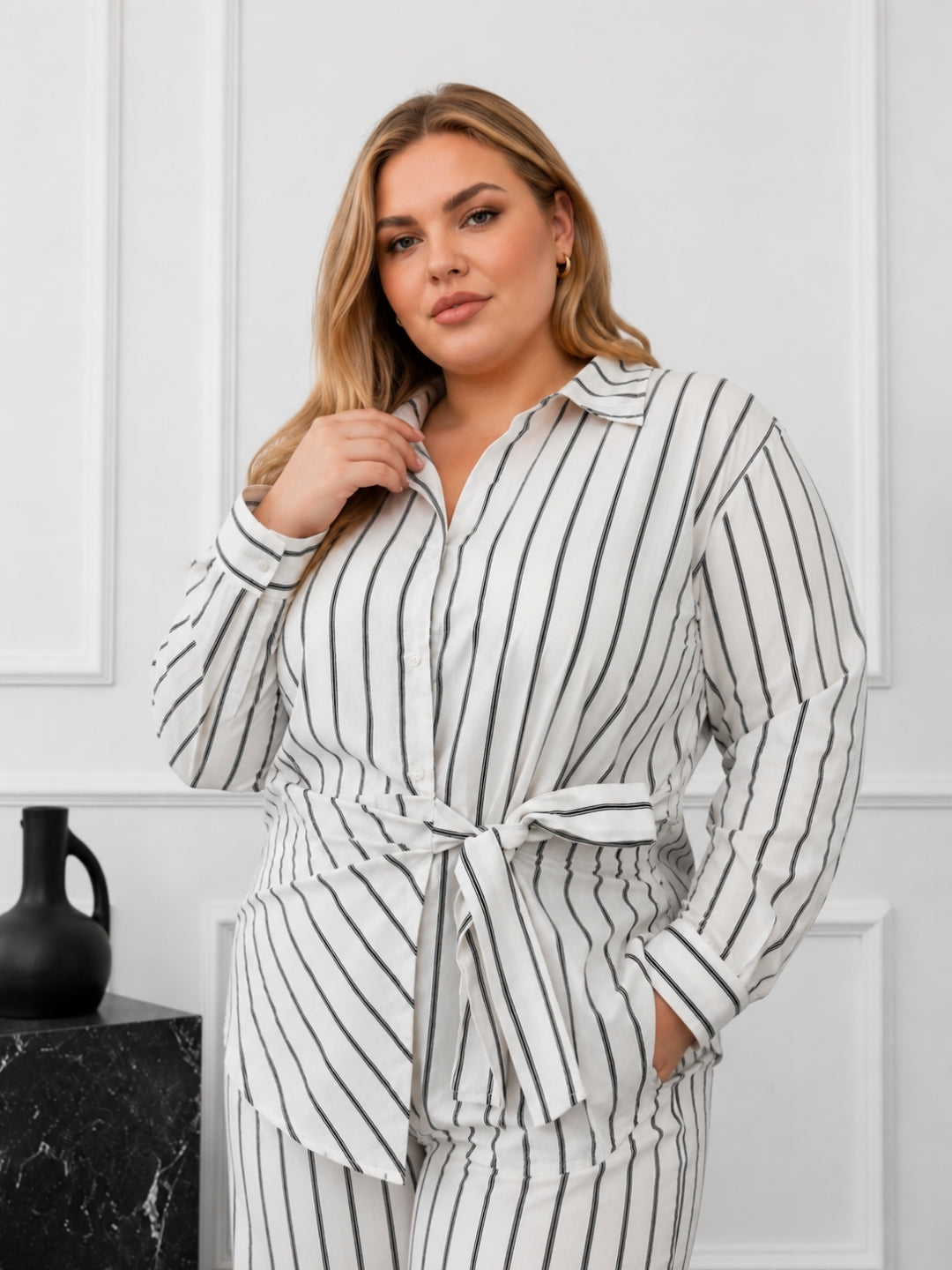 Elegant White Striped Co-Ord Set for Women