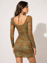 Clobug Women Printed Full Sleeve Bodycon Dress