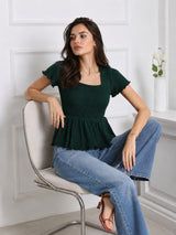 Women Square Neck Short Sleeve Top