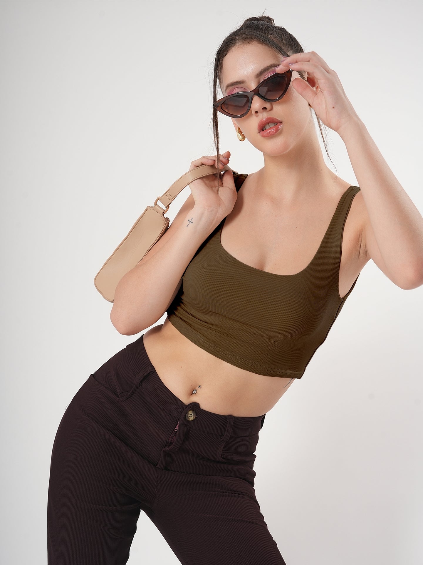 Solid Square Neck Sleeveless Body Fitted Crop Top
