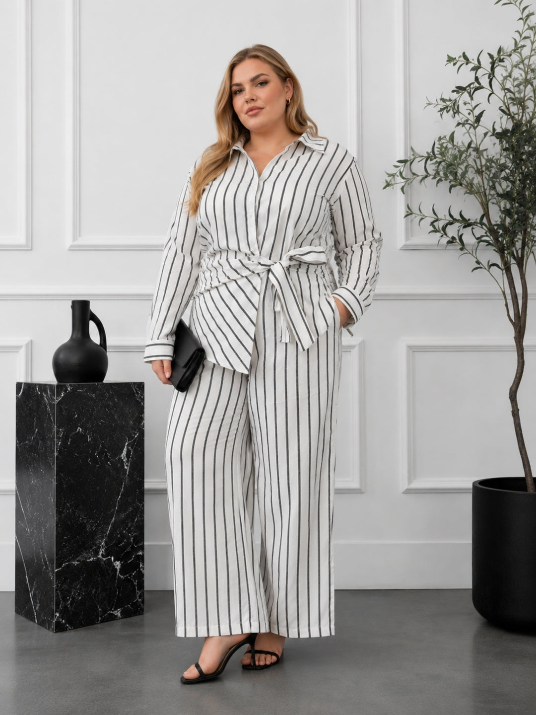 Elegant White Striped Co-Ord Set for Women