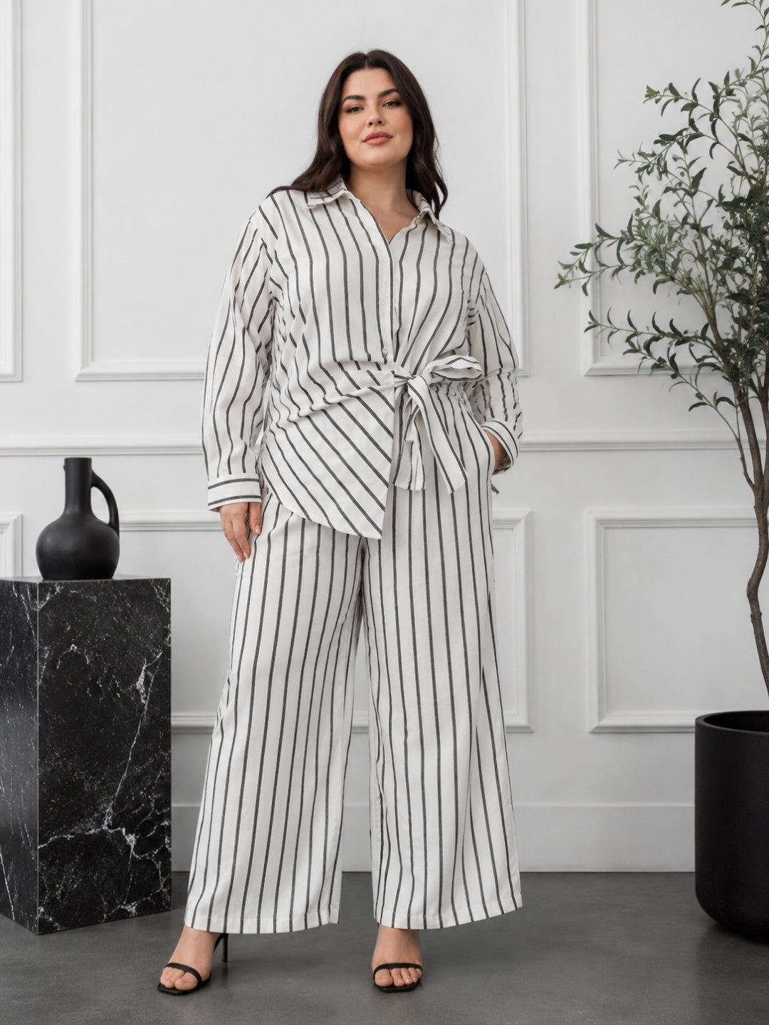 Elegant White Striped Co-Ord Set for Women