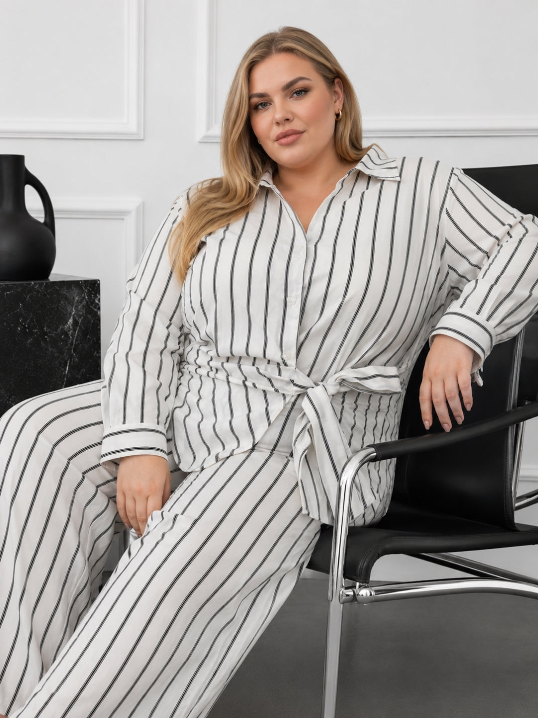Elegant White Striped Co-Ord Set for Women