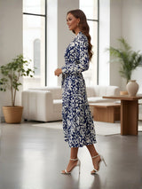 Clobug Blue & White Printed Wrap Midi Dress