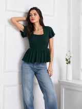 Women Square Neck Short Sleeve Top