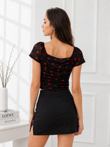 Women Heart Print Crop Top
