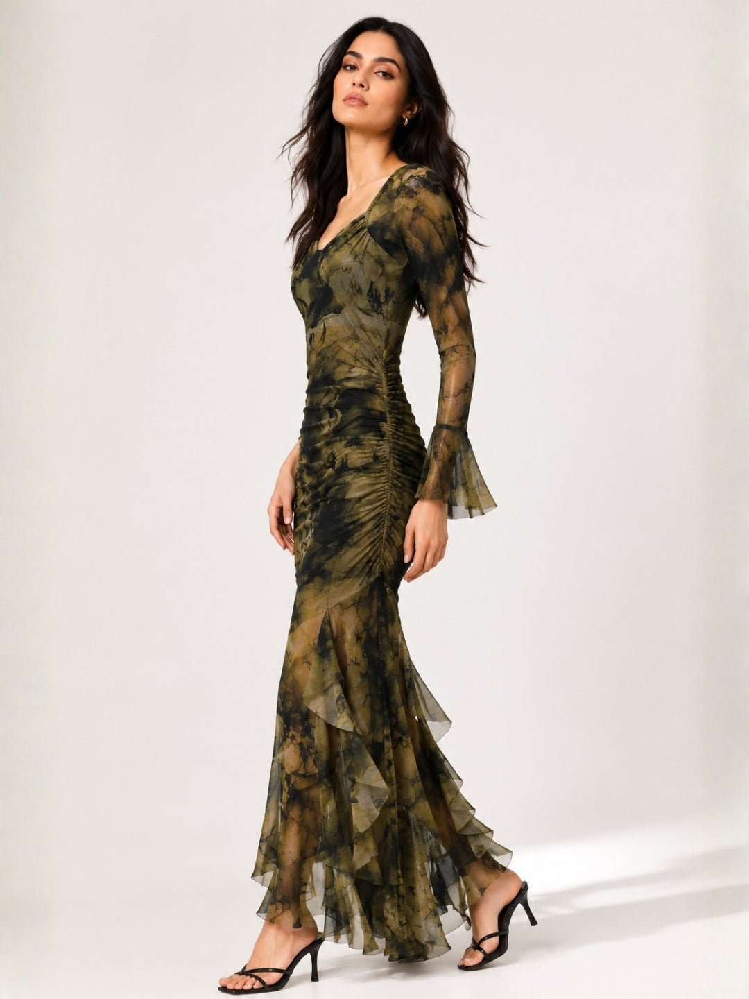 Clobug Smoky Elegance Sheer Mesh Maxi Dress
