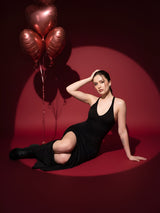 Glamorous Black Fishtail Dress with Open Back