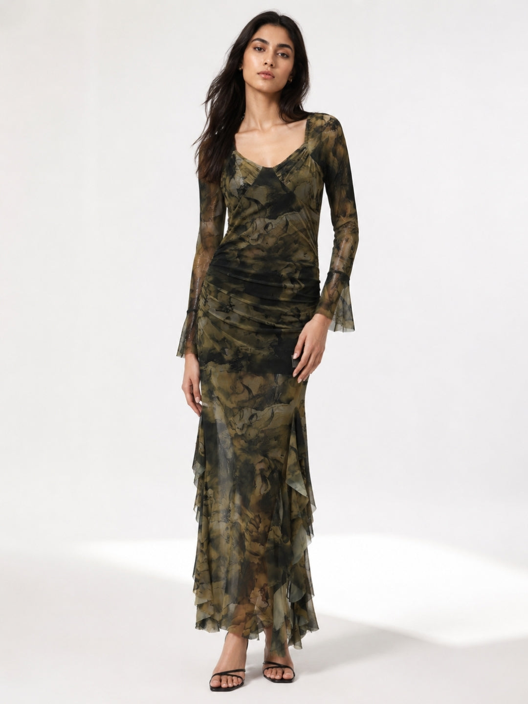 Clobug Smoky Elegance Sheer Mesh Maxi Dress