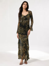 Clobug Smoky Elegance Sheer Mesh Maxi Dress