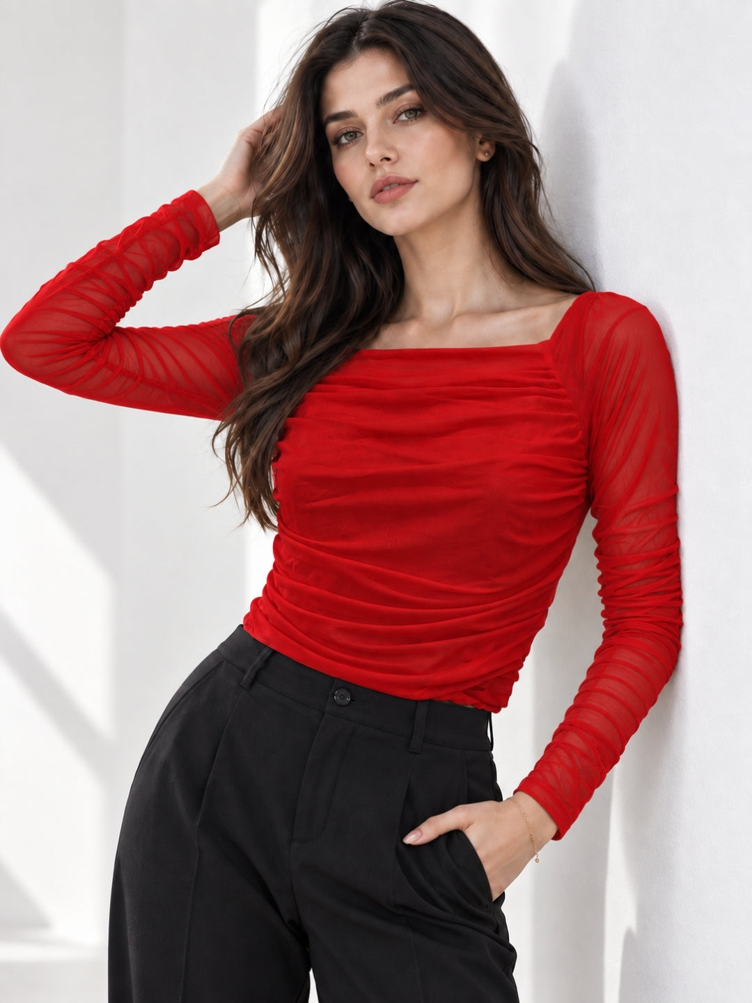 Neted Solid Crop Top