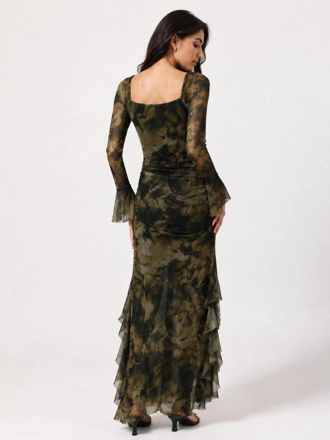 Clobug Smoky Elegance Sheer Mesh Maxi Dress