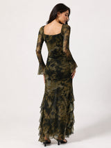 Clobug Smoky Elegance Sheer Mesh Maxi Dress