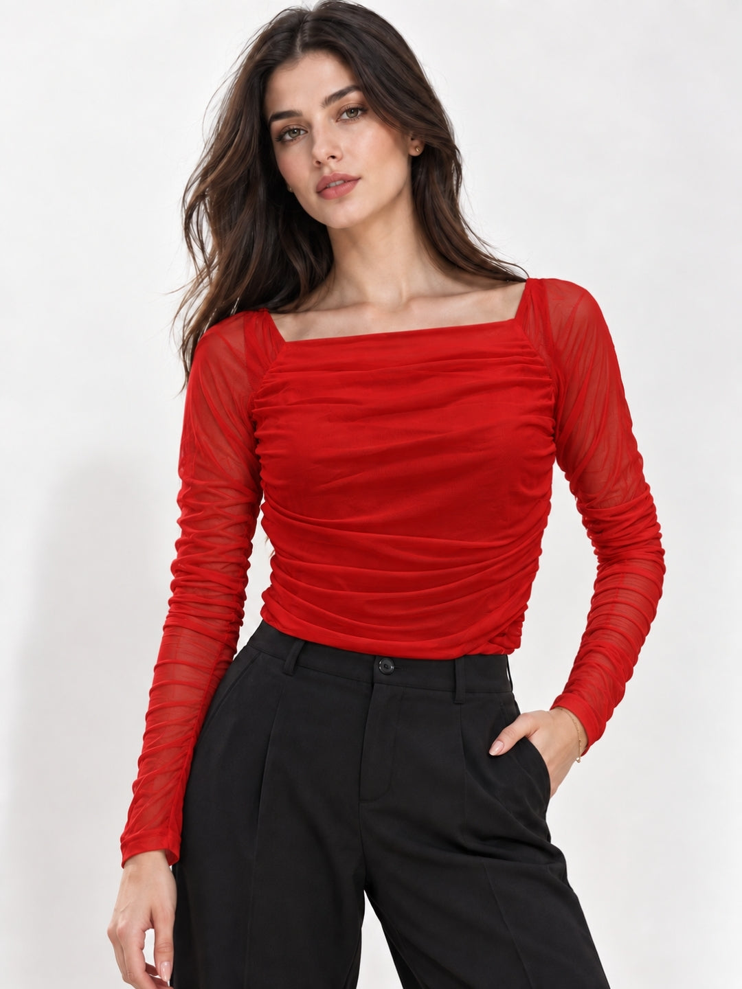 Neted Solid Crop Top