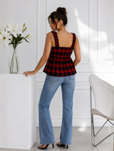 Women's Check Print Red Top