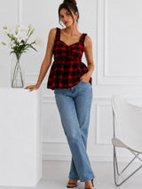 Women's Check Print Red Top