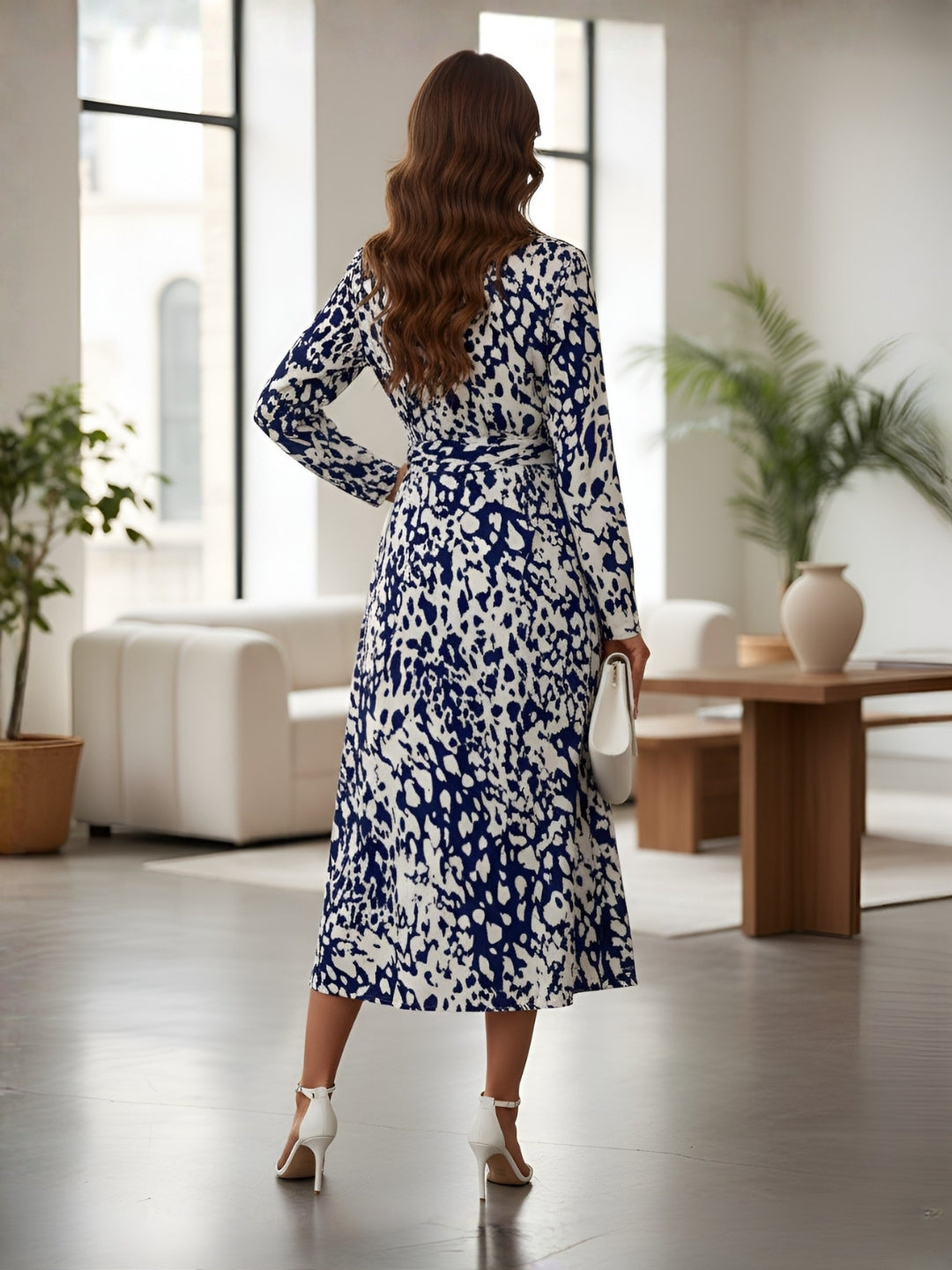 Clobug Blue & White Printed Wrap Midi Dress