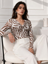 Clobug Women Printed V neck Full Sleeve Crop Top