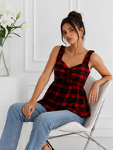 Women's Check Print Red Top