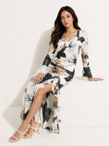 Clobug Ivory Bloom Printed White Maxi Dress