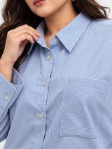 Women's Plus Size Sky Blue Vertical Stripes Casual Shirt