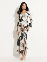 Clobug Ivory Bloom Printed White Maxi Dress