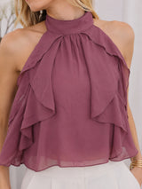 Clobug Women Halter Neck Mauve Top