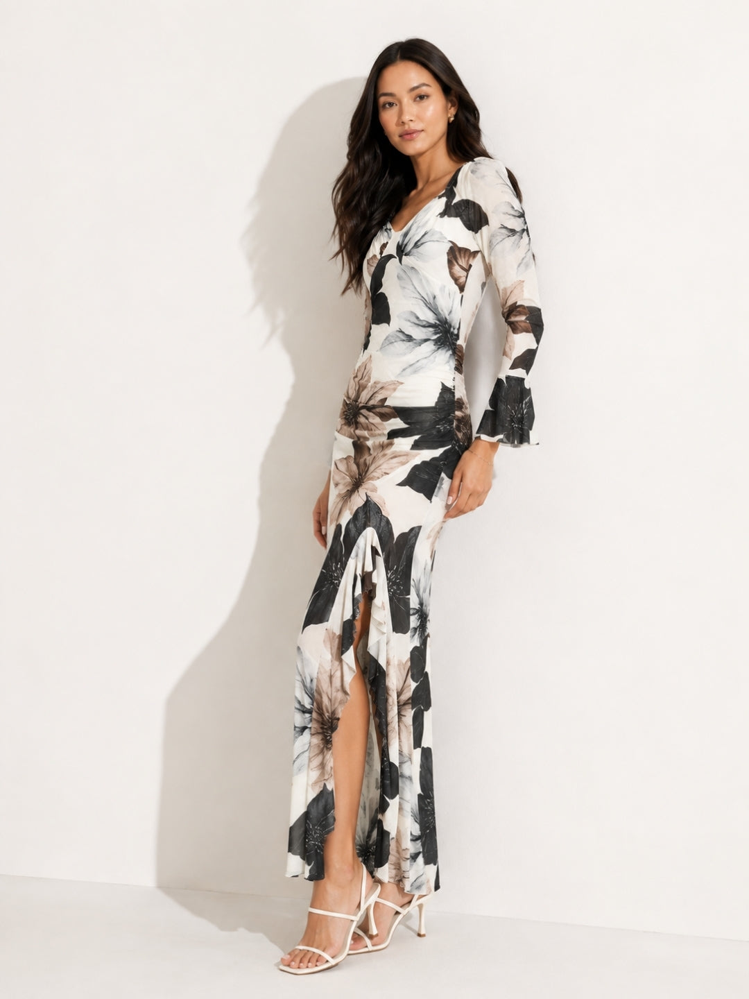 Clobug Ivory Bloom Printed White Maxi Dress