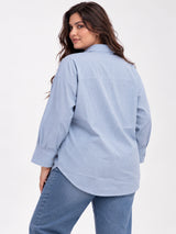 Women's Plus Size Sky Blue Vertical Stripes Casual Shirt