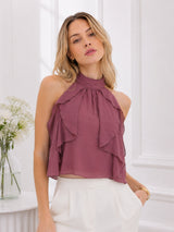Clobug Women Halter Neck Mauve Top