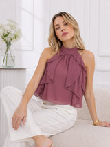 Clobug Women Halter Neck Mauve Top