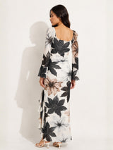 Clobug Ivory Bloom Printed White Maxi Dress