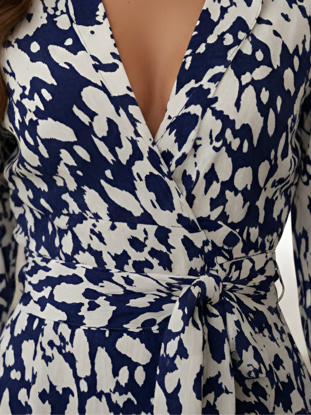 Clobug Blue & White Printed Wrap Midi Dress