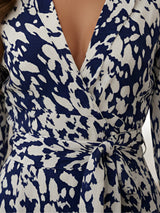 Clobug Blue & White Printed Wrap Midi Dress