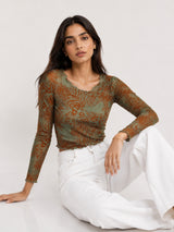 Clobug Women Cotton Blend Floral Print Top