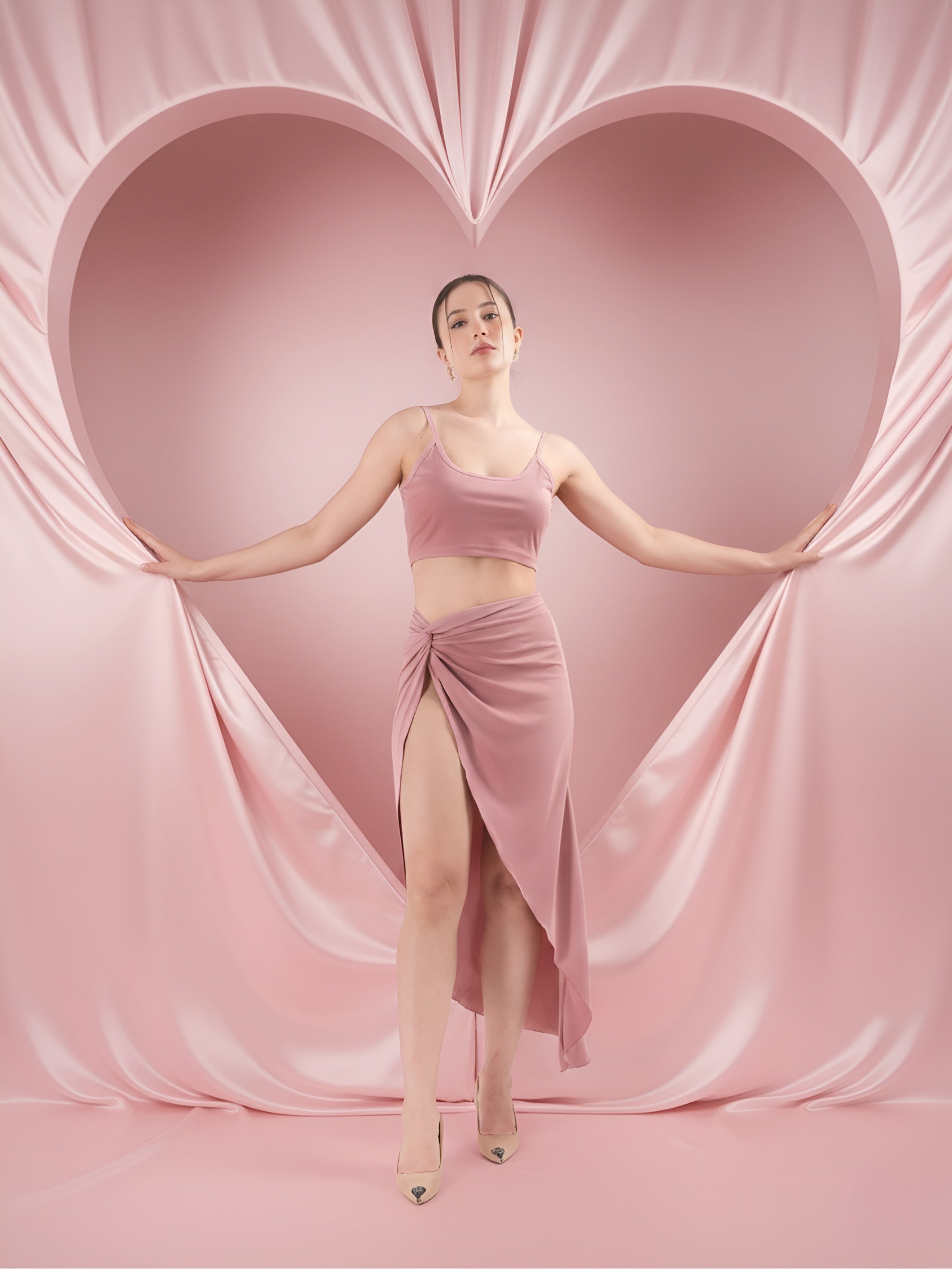 Graceful Pink Wrap-around co ord set