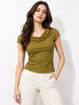 Clobug Cowl Neck Brown Top