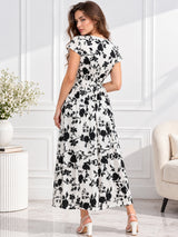 Clobug Women Short Sleeve Printed Midi White Dress