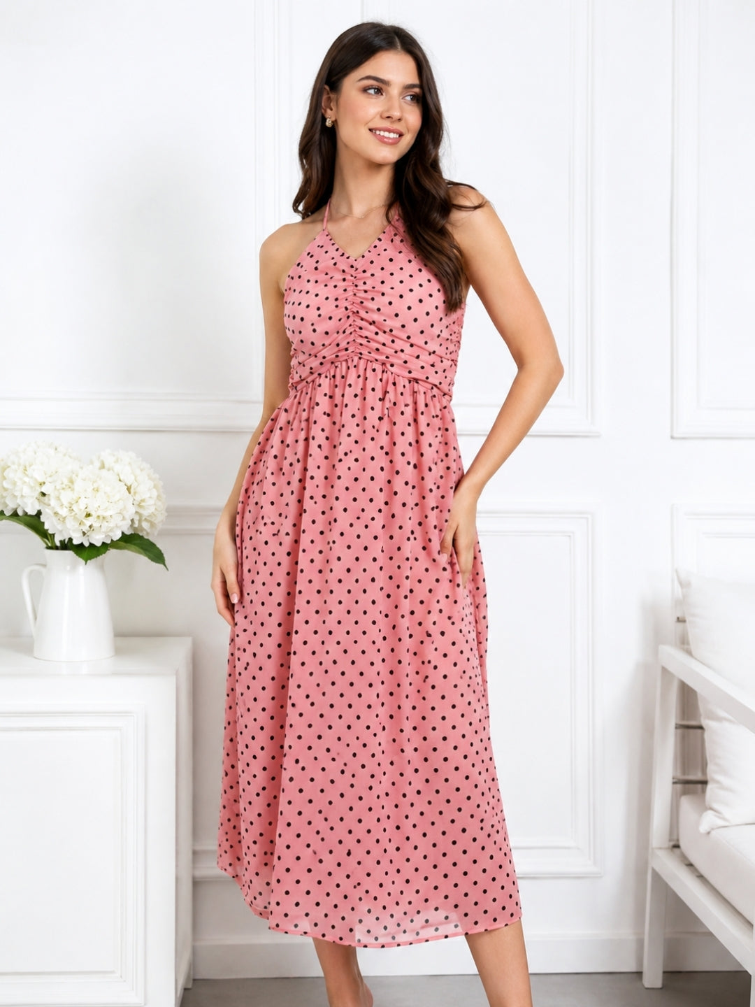 Women's Pink Polka Dot Dress
