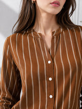 Clobug Women Stripe Full Sleeve Brown Top