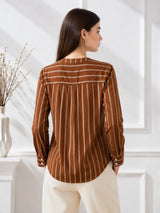 Clobug Women Stripe Full Sleeve Brown Top