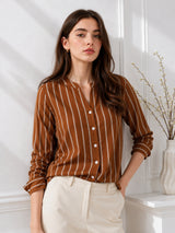 Clobug Women Stripe Full Sleeve Brown Top