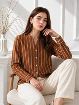 Clobug Women Stripe Full Sleeve Brown Top