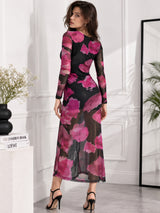 Clobug Marble Print Side Slit Midi Dress