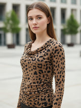 Cowl Neck Animal Printed Brown Top