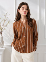 Clobug Women Stripe Full Sleeve Brown Top