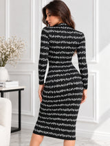 Clobug Women's Printed High-Neck Long Sleeve Bodycon Midi Dress